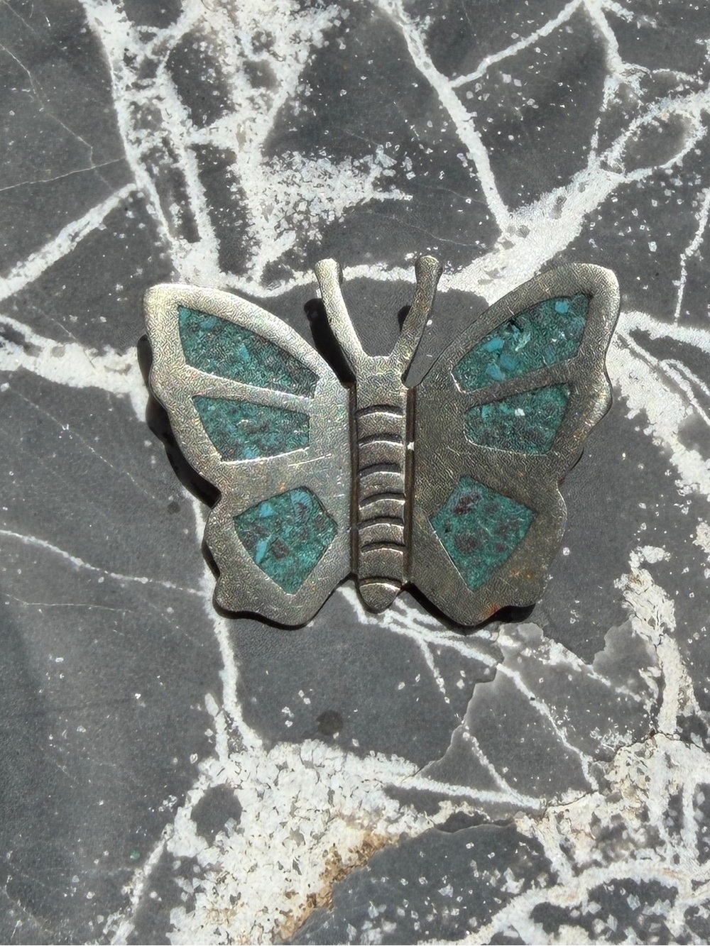 💯 % Silver Butterfly Turquoise Brooch